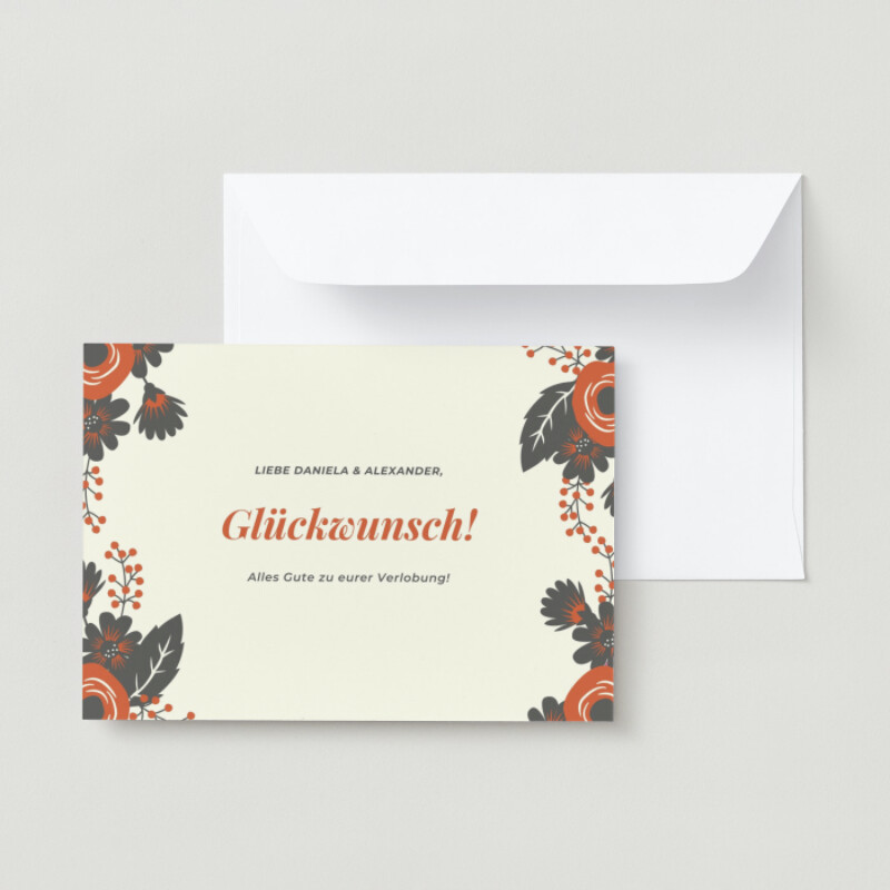 Cremefarben Blumen und Blätter Verlobung Karte