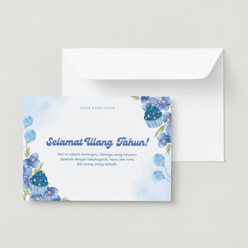 Biru Watercolor Selamat Ulang Tahun Kartu