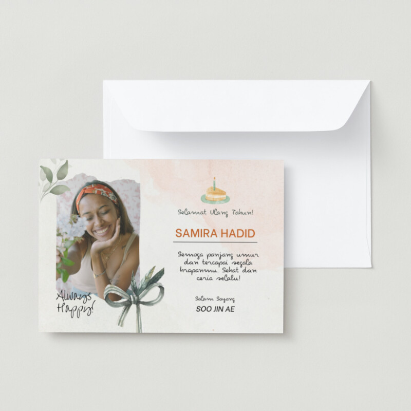 Hijau & Krem Simpel Kartu Ucapan Ulang Tahun