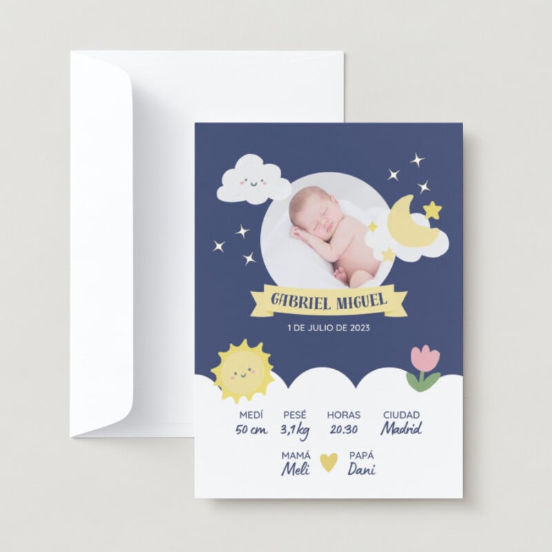 Anuncio de Nacimiento Bebé Infantil Ilustrado Azul