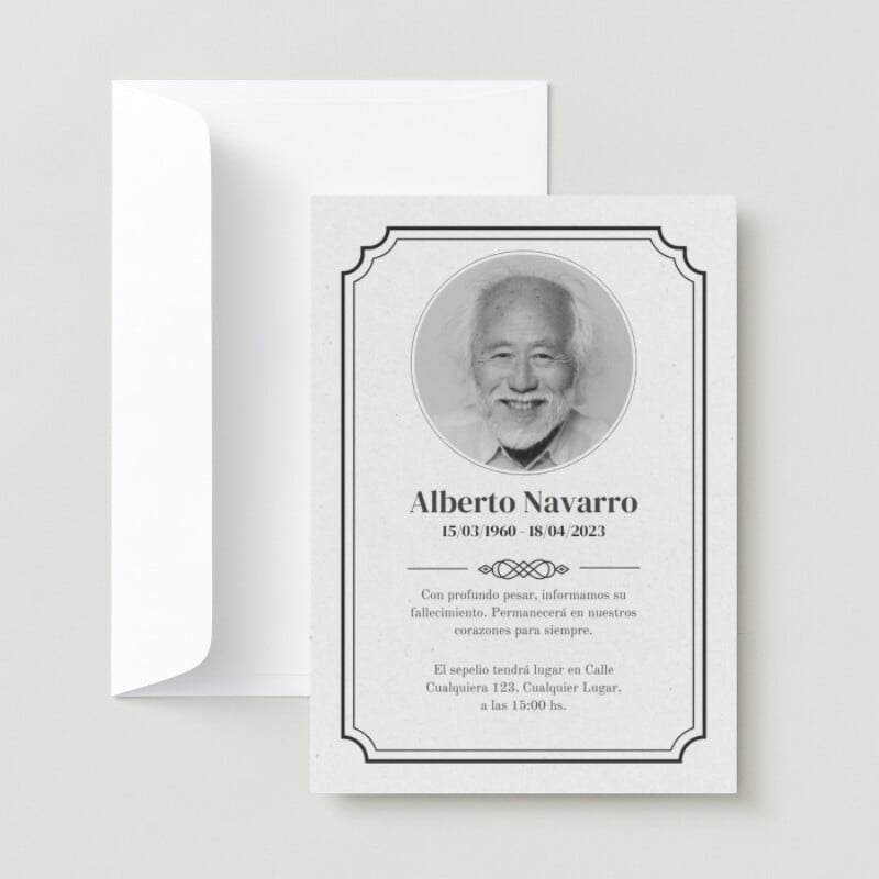 Anuncio informativo funeral emotivo clásico blanco y negro