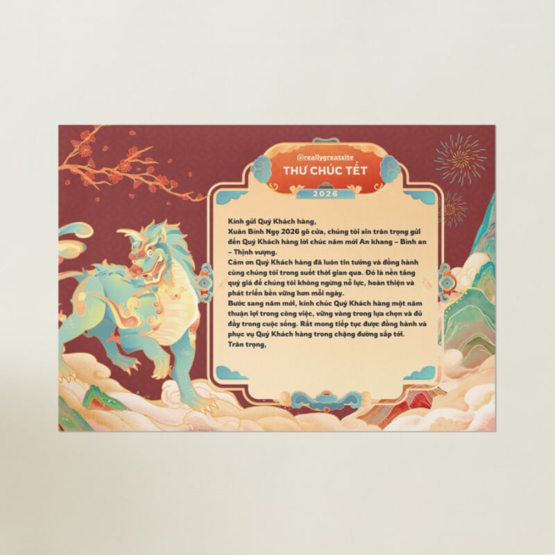 Đỏ và Xanh Ngọc Bích Hiện Đại Tết Nguyên Đán Thiệp Chúc Tết