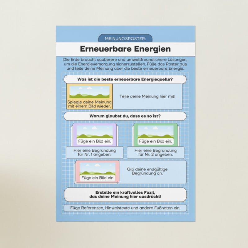 Blau Weiß Einfach Linierter Stil Meinungs-Poster über Erneuerbare Energien Bildungsposter