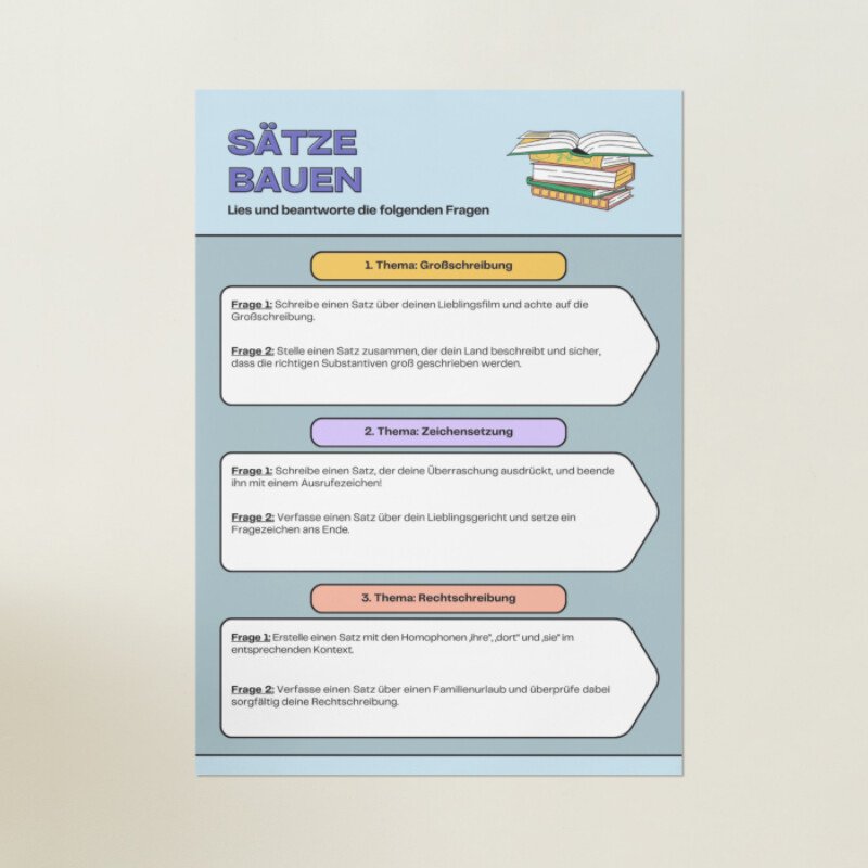 Blau Weiß Einfach Linienstil Konventionen der deutschen Standardsprache Arbeitsblatt (A4)