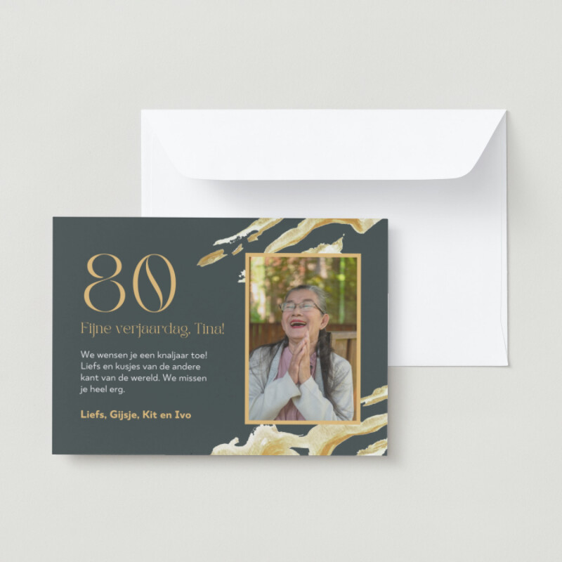 Donkergoen en Goudkleur Elegante Stijl 80e Verjaardag Liggende Wenskaart