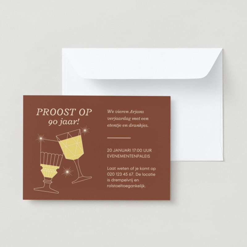 Terracotta en Goudkleur Elegante Stijl 90e Verjaardag Uitnodiging Liggende Kaart