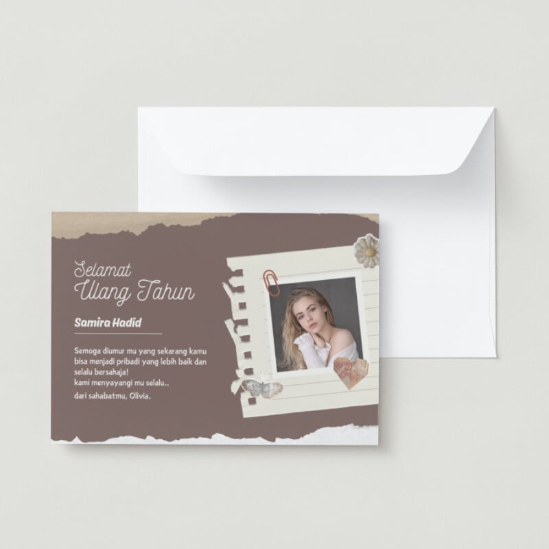 Krem dan Cokelat Buku Kliping Antik Ucapan Selat Ulang tahun Kartu