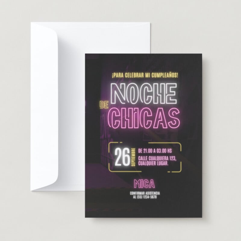 Invitación Virtual de Cumpleaños Noche de Chicas Neón Rosado